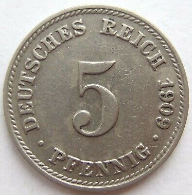 Pièce de Monnaie Reich Allemand Empire 5 Pfennig 1909 D En Extremely fine