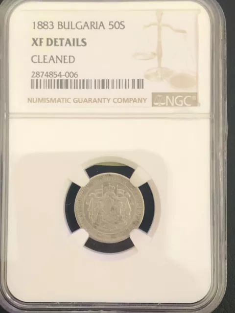 Bulgaria 50 Stotinki 1883 Silver Coin Alexander I NGC XF Details