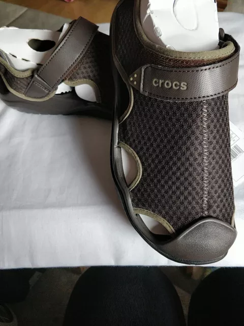 CROCS SWIFT WATER mesh deck sandal Espresso/Oli ve UK10. Brand New With ...