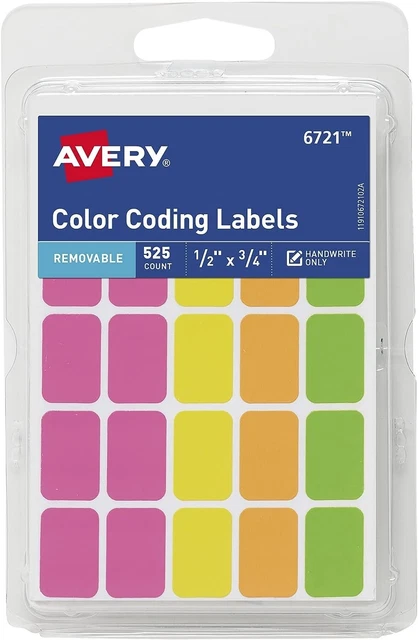 6 Pack Avery Removable Removable Color Coding Labels, 525 Ct