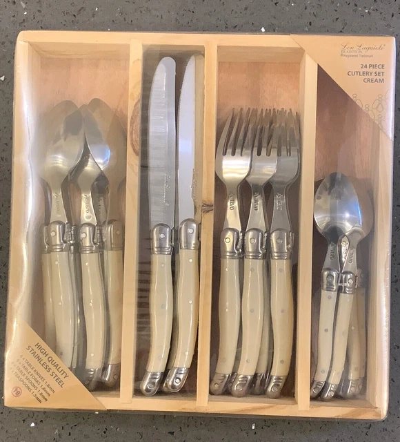 LOU LAGUIOLE AUTHENTIC Curved Cutlery Set 24 Pack for 6 peoples cream