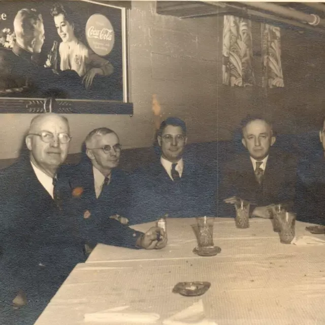 1940s Real Photo Coca-Cola Ad Lunch Meeting Business Men WWII Era Soldier Marine