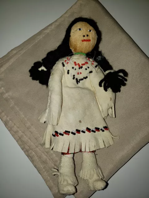 Native American Indian 19th Century  Leather Beaded Plains Doll "Shoshone" 8.4"