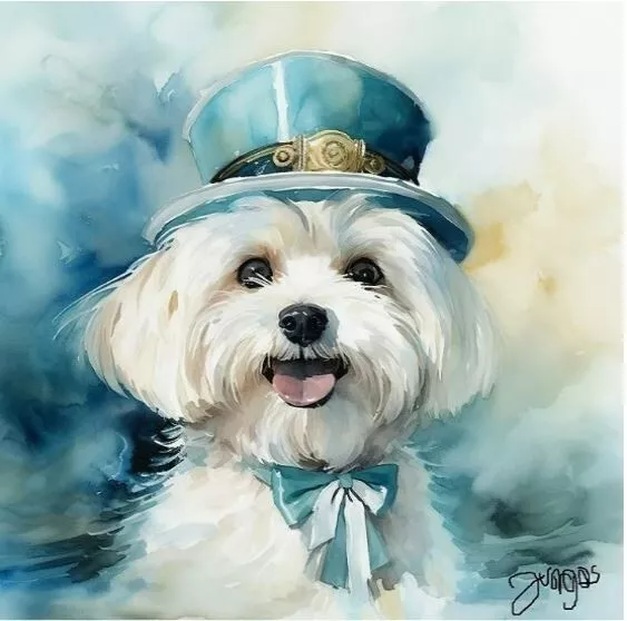 Watercolor Maltese Painting Art Print 8x11 inch