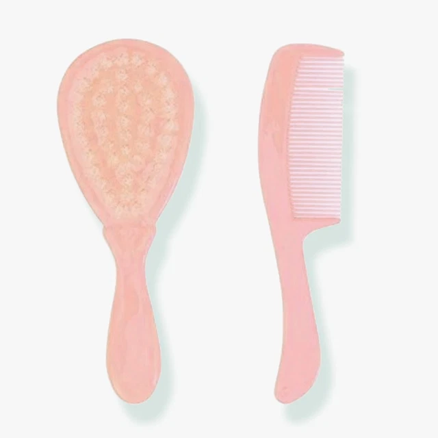 Pink Baby Hair Brush Comb Set Soft Tangle Free Newborn Toddler Travel Home  Uk
