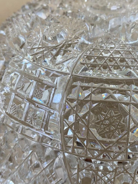Antique Victorian American Brilliant Glass ABP Cut Crystal Hobstar 8" Bowl Dish 8