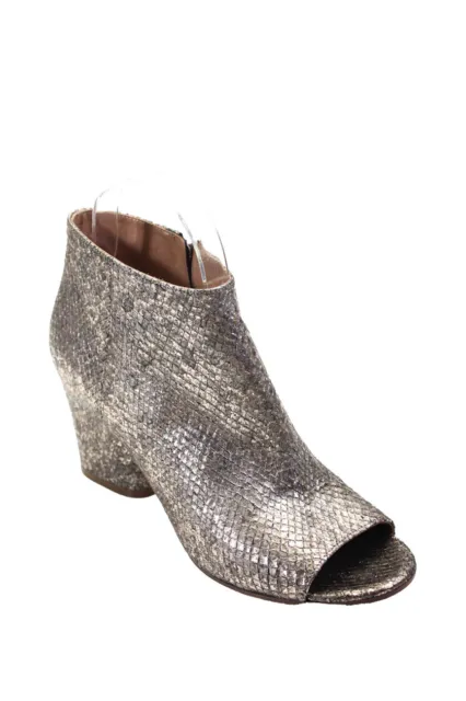 Maison Margiela Womens Open Toe Metallic Snakeskin Booties Silver Size 38 8