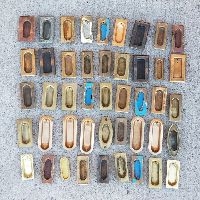 Vintage Pressed Metal Cast Iron Window Sash Pulls Mixed Lot of 45 Reclaimed