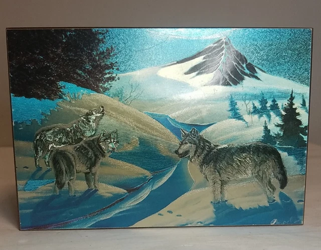 Luray Caverns Virginia Wolves In Snow Wooden Hinged Vintage Rare Trinket Box