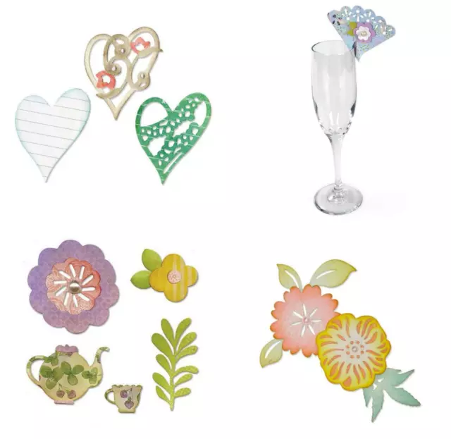 3-6 Stanzschablonen Blüten Blumen Herzen Ornamente, Sizzix Thinlits