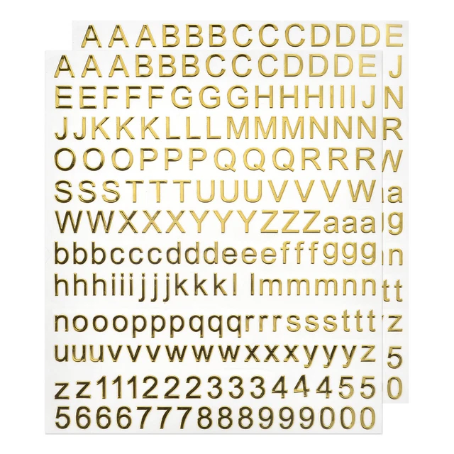 ALPHABET LETTERS NUMBER Stickers Foil Glitter Self Adhesive Gold 2 ...