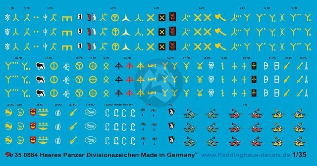 Peddinghaus 1/72 Wehrmacht Panzer-Division German Armored Unit WWII Markings Decal Sheet 885