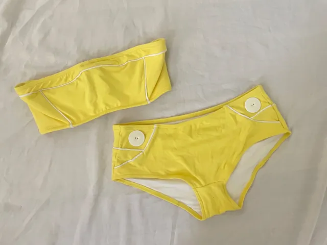 Freya Bandeau Strapless Retro Yellow White Bikini Set Underwire 30E Bottom Small