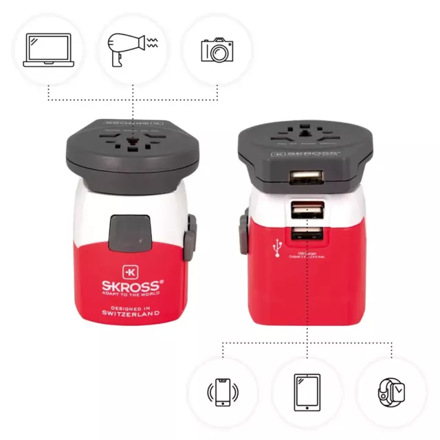 Skross Pro Light 3xUSB World Wide Travel Plug Adapter