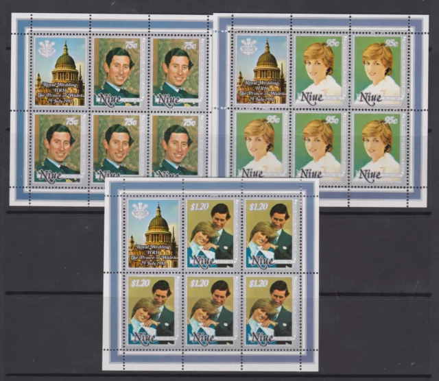 1981 Royal Wedding Charles & Diana MNH Stamp Sheetlets Niue SG 430-432