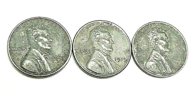 1943 P D S Lincoln Steel Wheat Cent Penny Set (3 Coins!)  SDS  **FREE SHIPPING**
