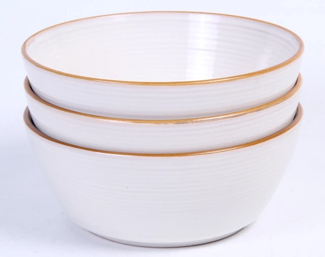 Set of 3 Thomas O'Brien Vintage Modern White 6.5" Soup Cereal Bowls Stoneware
