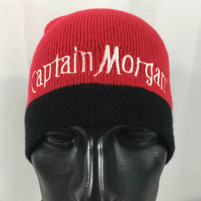 Captain Morgan Spiced Rum Logo Knit Cap Hat Beanie Pirate Red Black OSFM