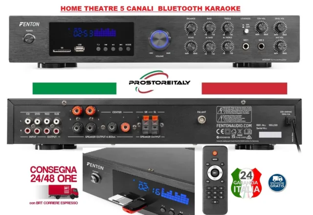 Amplificatore 5.1 Home Theatre Cinema Con Bluetooth Karaoke Telecomando