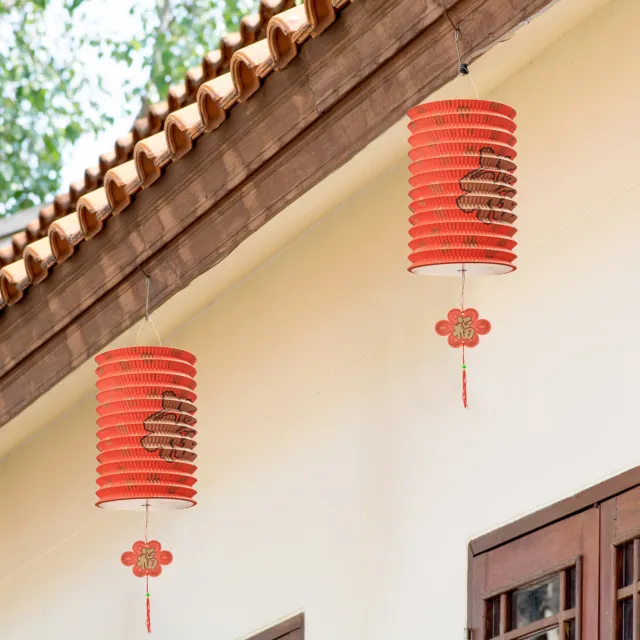 Traditional Style Chinese Festival Red Paper Hanging Lantern Decoration Set of 8