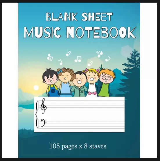 Blank Sheet Music Notebook 100+ Pages of Wide Staff Paper 8.5x11 for kid to l...