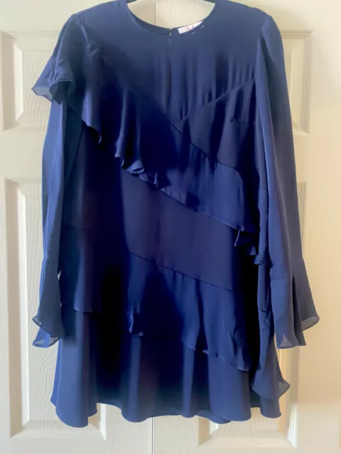 Parker Navy Ruffle Silk Shift Dress Women’s Size M Perfect For Holidays