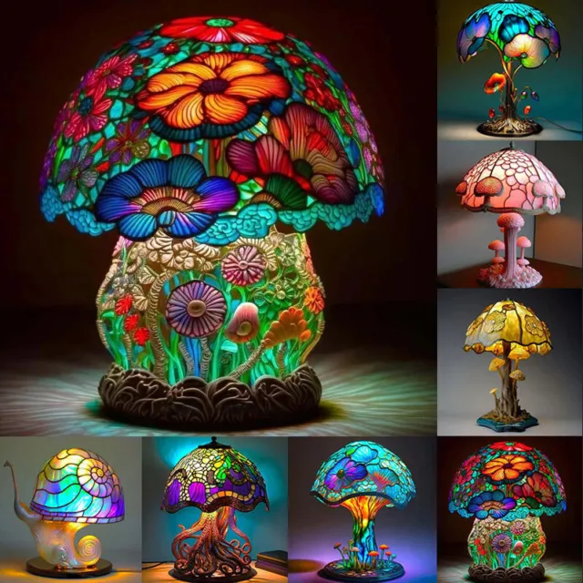 USB Mushroom Table Lamps Stained Resin Plant Series Lamp Night Light Bedside