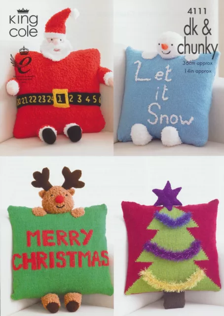 King Cole Christmas Cushions Chunky & DK Knitting Pattern 4111