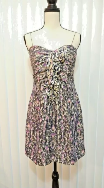 Elie Tahari Dress Silk & Metallic Dress Purple And Gold Sz M B10