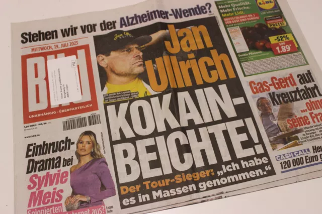 BILDzeitung 19.07.2023 Juli Geburt Geburtstag   Jan Ulrich Kokain Beichte