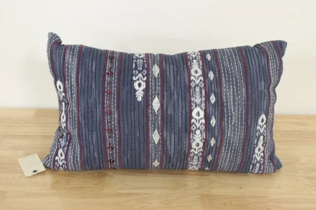 Lucky Brand Kantha Decorative Pillow Embroidered Striped Blue 14"x22" J97045