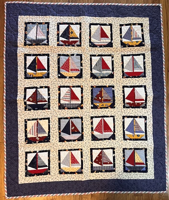 Fun Handmade Lap Throw Quilt Sailboat Theme New