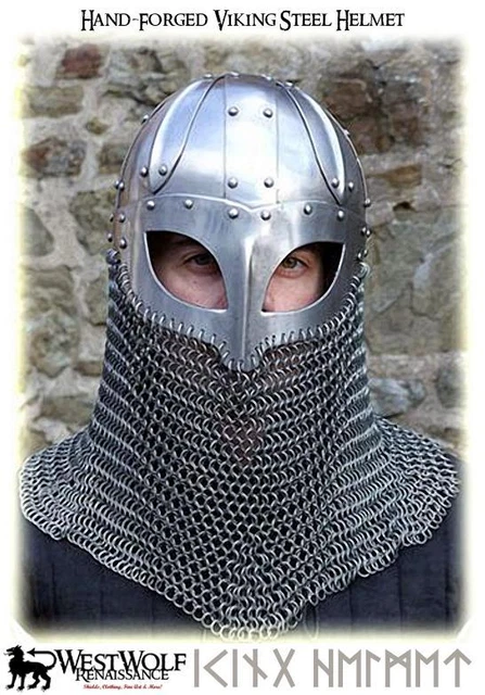 Hand-Forged Steel VIKING HELMET w/Chainmail -- norse/medieval/dark age/sca/armor