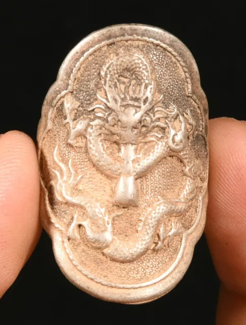 Old Tibet Silver Fengshui Zodiac Dragon Loong Pattern Animal Finger Ring Statue