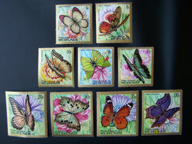 Burundi Butterflies Stamps 1968 Year Complete Set, Scott # C66-C74. Mnh, Og.