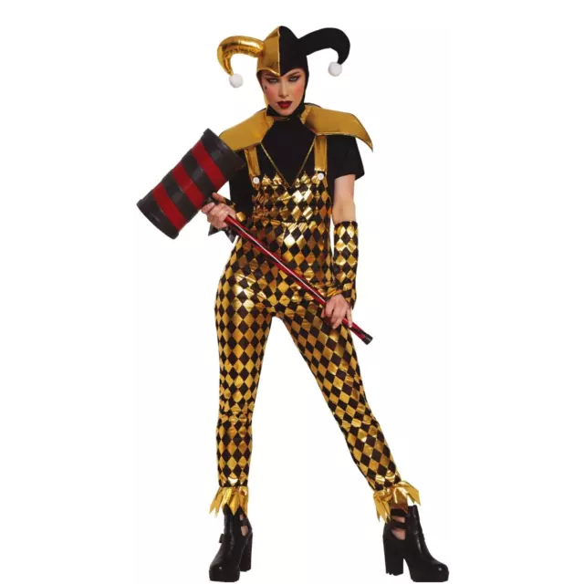 Jester Halloween Kostüm Erwachsene Zirkus Outfit Damen Harlekin Clown Narr Dame