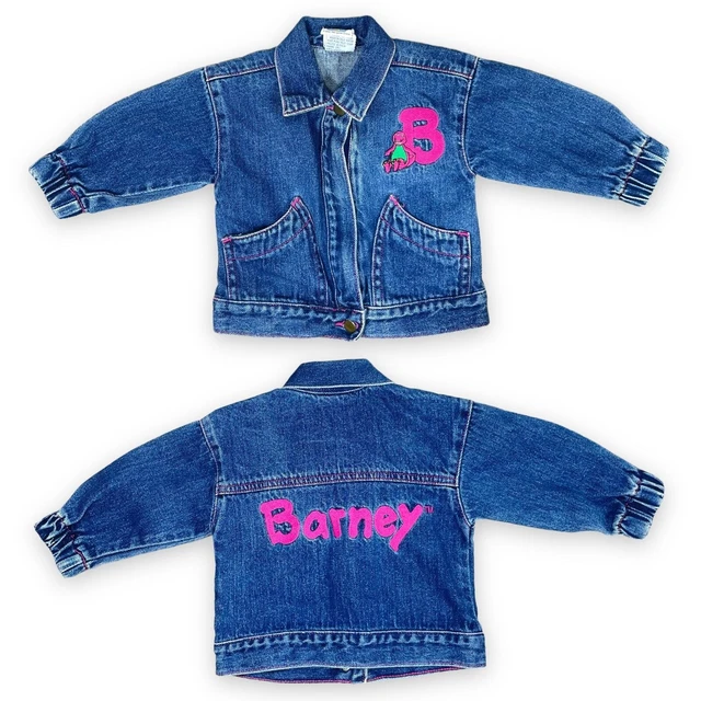 Vintage Barney 1990s Embroidered Back Logo Baby Denim Jean Jacket 12m / 18m