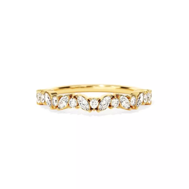 0.33 Ct Round and Marquise Moissanite Half Eternity Wedding Band 14k Yellow Gold