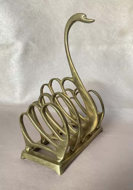 Vintage Large Swan Design Novelty Brass Toast / Letter Rack Napkin Holder