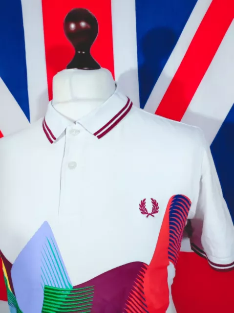 Fred Perry Twin Tipped Abstract Polo - XL - White - Mod Casuals 60's