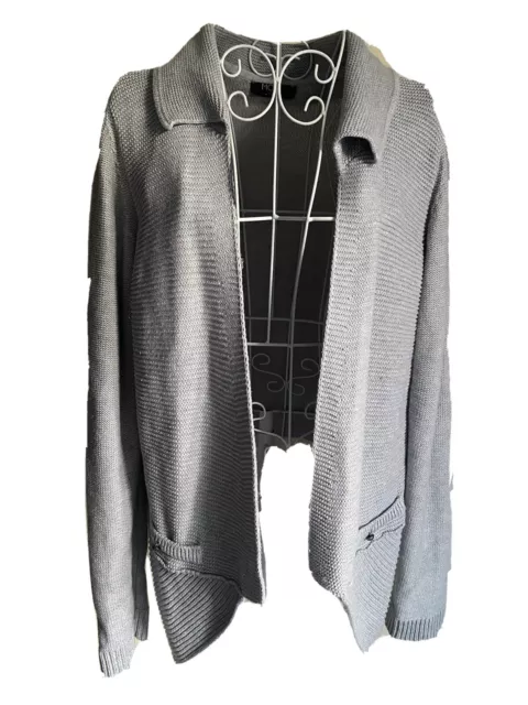 George Women Open Front Cardigan Size 16 Grey Long Sleeved Collared Cotton Blend