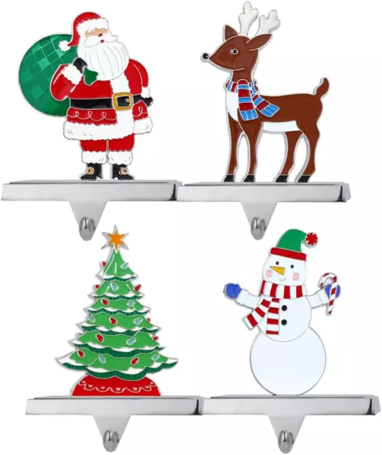 Set of 4 Christmas Stocking Holders for Mantel, Metal Christmas Stocking Hangers