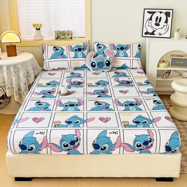 Cartoon Stitch Kids Bed Decor Set Fitted Sheet Single/Double/Queen/King Size