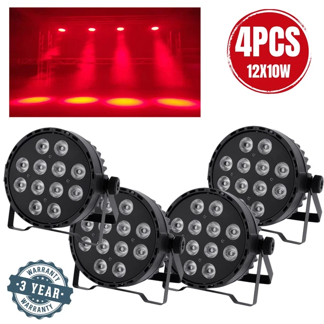 4x 12LED RGBW 120W Par64 Stage Light DMX512 DJ Party Wedding Rainbow Up Lighting