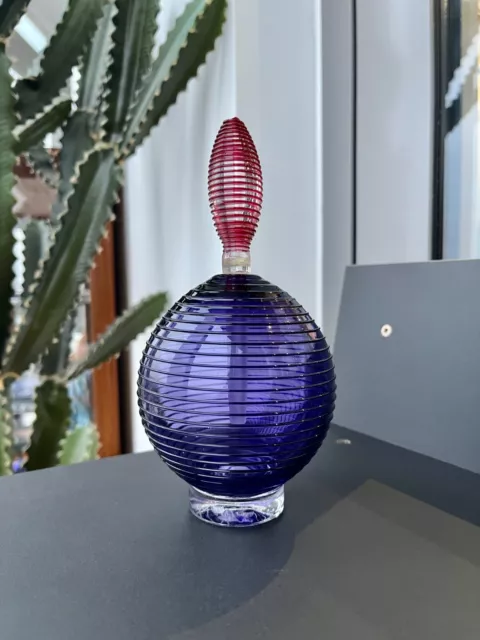 Bob Crooks 'Spiral' British Art Glass Perfume Bottle - Amethyst/Ruby Signed READ
