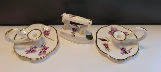 VTG Miniature Victorian Violets by Hammersley England Countryside 3 Pc Set