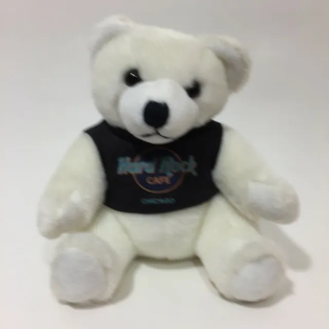 Vintage Plush Bear Hard Rock Cafe Chicago White Stuffed Animal 1990 8"