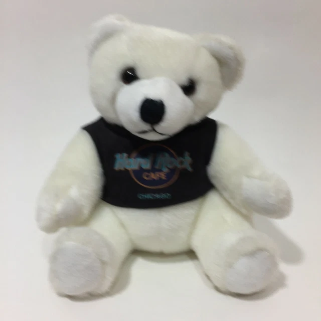 Vintage Plush Bear Hard Rock Cafe Chicago White Stuffed Animal 1990 8"