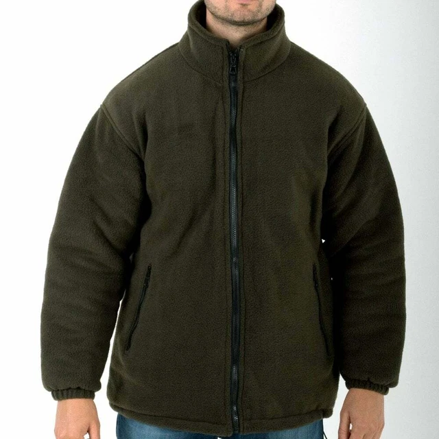 Mens Thick Warm Zipped Fleece Heavy Duty Work Jacket Padded Winter Olive Green