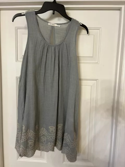 blu pepper sage green sleeveless dress/tunic with beautiful design on bottom- M